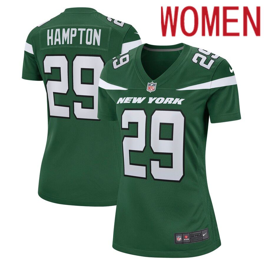 Women New York Jets #29 Saquan Hampton Nike Gotham Green Game NFL Jersey->women nfl jersey->Women Jersey
